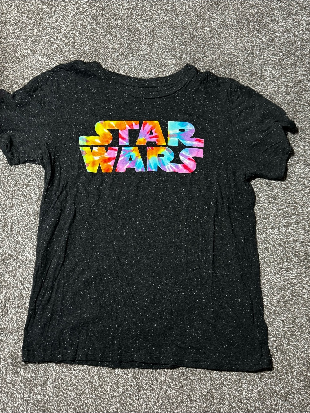Disney Black Short-Sleeve Tee with Rainbow Tie-Dye Star Wars Logo